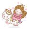 Cute Unicorn Princess vector, Kawaii girl cartoon ride pony child horse: Series Girly doodles Fairytale animal.