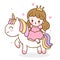 Cute Unicorn Princess vector, Kawaii girl cartoon ride pony child horse: Series Girly doodles Fairytale animal.