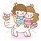 Cute Unicorn Princess vector, Kawaii girls cartoon ride pony child horse