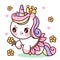 Cute Unicorn princess vector pony cartoon wear fancy flower dress kawaii animals background Valentines day gift