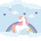 Cute unicorn rainbow and hearts love clouds fantasy magic dream cartoon