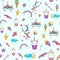 Cute unicorn seamless pattern background vector with horse, cupcake, head, heart, rainbow, diamond, clouds isolated on