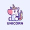 Cute Unicorn sitting cartoon logo design