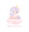 Cute unicorn sitting on cloud watercolor dreamy nursery Art illustration. Magical Unicorn