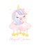 Cute unicorn sleeping on cloud watercolor dreamy nursery Art illustration. Magical Unicorn