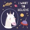 Cute unicorn in space