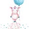A cute unicorn is staying on the cloud with turquoise balloon and stars.