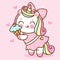 Cute Unicorn vector eat ice cream cone wear swimming suit for summer sweet dessert pastel color pony cartoon Kawaii Character