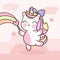 Cute Unicorn vector hoding love magic wand with rainbow pony cartoon pastel background