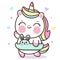 Cute Unicorn vector holding bunny rubber ring pony cartoon kawaii animals summer season