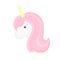 Cute unicorn. Vector isolated unicorn head with beautiful pink mane and horn.