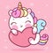 Cute Unicorn vector pegasus pony cartoon hug heart kawaii animals background for Valentines day