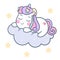 Cute Unicorn vector pony cartoon on cloud with little star