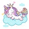 Cute Unicorn vector pony cartoon on cloud Princess: magic sleeping time