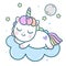 Cute Unicorn vector pony cartoon with moon on cloud, magic sleeping time for sweet dream