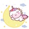 Cute Unicorn vector pony cartoon on moon, magic sleeping time for sweet dream pastel color, Kawaii character style with star