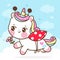 Cute Unicorn vector pony cartoon wear fancy ladybug dress holding flower kawaii animals background Birthday party