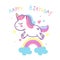 Cute Unicorn vector on rainbow, Happy birthday party, Kawaii animal pony cartoon