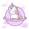 Cute Unicorn vector on the sky Kawaii pony cartoon pastel color with star and cloud, Nursery decoration