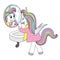 Cute unicorn with wings in pajamas brushing his teeth in front of a mirror.