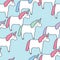 Cute unicorns blue background seamless pattern