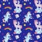 Cute unicorns, clouds, rainbow magic wand vector seamless pattern