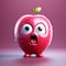 Cute Upset Apple Against Solid Background: 3D Rendering Expressing Emotion