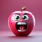Cute Upset Apple Against Solid Background: 3D Rendering Expressing Emotion