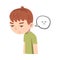 Cute Upset Boy, Kid with Sad Symbol in Speech Bubble Cartoon Style Vector Illustration