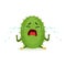 Cute upset cactus sitting on the floor and crying, funny plant character cartoon vector Illustration