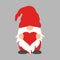 Cute Valentime Gnome with heart in red hat for Valentine s day cards, gifts, t-shirts, mugs, stickers, scrapbooking