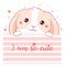 Cute Valentine card in kawaii style. Lovely bunny with pink hearts