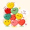 Cute Valentine card in kawaii style. Many cute funny hearts with emoji faces. Inscription My Love. Can be used for t-shirt print,