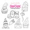 Cute Valentine Gnome coloring outline collection, Sweet valentine digital stamp set, Gnome cartoon doodle drawing set