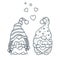 Cute Valentine gnomes gnomes with hearts for coloring book.Line art design for kids coloring page
