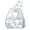 Cute Valentine gnomes gnomes with hearts for coloring book.Line art design for kids coloring page