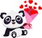 Cute Valentine Panda Bear Cartoon Character Holding Gift Bouquet With Red Hearts