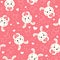 Cute Valentine themed seamless pattern with bunny character and hearts on pink background