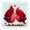 Cute Valentines day red lovebirds branch white background illustration