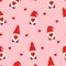 cute valentines gnomes in red hats and hearts in a valentines day seamless pattern on pink background