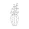 Cute vase with branch and leaves. Line art doodle style. Perfect for cards, decorations, logo.