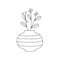 Cute vase with a branch. Line art doodle style. Perfect for cards, decorations, logo.