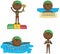 Cute vector African-American swimmer boys in different sport sit