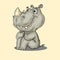 Cute vector baby rhino is sitting daydreaming