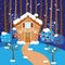 Cute Vector Background with Holiday Gingerbread House and Snow