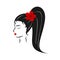 Cute vector black white red beautiful stylish girl profile