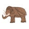 Cute vector brown hand drawn sketch of mammoth