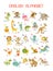 Cute vector cartoon baby animals english alphabet on white background. Vector illustration for kids education, language study. Chi