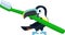 Cute Vector cartoon channel-billed toucan with toothbrush