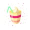 Cute vector cartoon illustration of sweet creamy cocktail with straw and cream foam. Cartoon cup with sweet cocktail and
